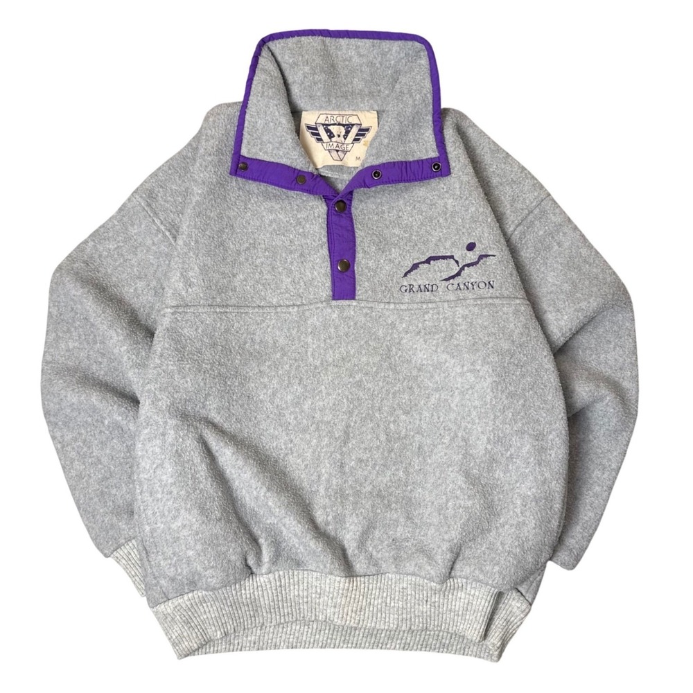 Arctic Image Vintage Grand Canyon Fleece Pullover Mens Medium Grey Purple Snap